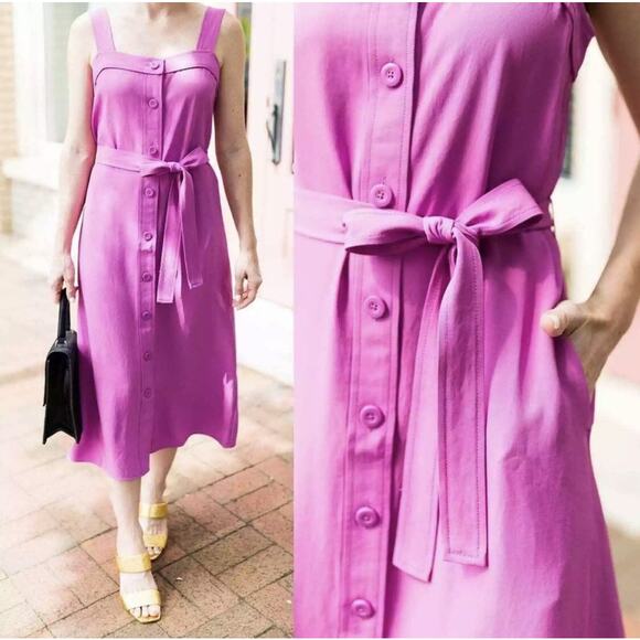 Everlane Dresses & Skirts - EVERLANE Japanese Goweave Button Up Picnic Midi Dress in Magenta Pink NWT US 10